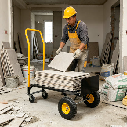 HT1006BK-YL Hand Truck Dual Purpose 2 Wheel Dolly Cart and 4 Wheel Push Cart with Swivel Wheels 330 Lbs Capacity Heavy Duty Platform Cart for Moving/Warehouse/Garden/Grocery image 10