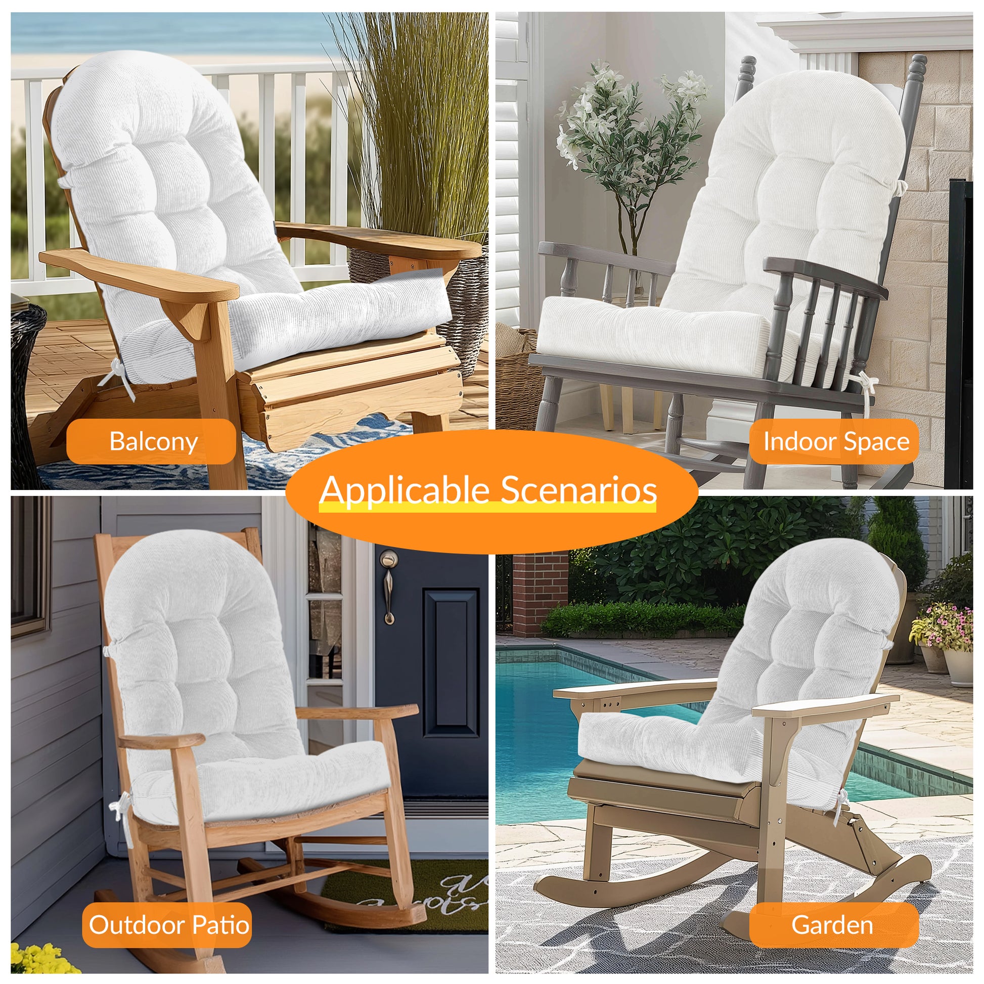 UV Resistant Indoor/Outdoor Chair Cushion - Waterproof Rocking & Adirondack Seat Pad with Elastic Back + 2 Anti-Slip Ties, Fade-Proof Design image 3
