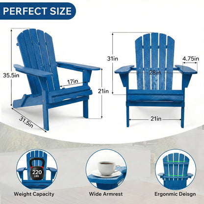 Embossed Wooden Outdoor Folding Adirondack Chair with Pre-Assembled BackRest & SeatBoard,Wood Patio Chair for Garden Backyard Porch Pool Deck Firepit with Wood Grain image 2