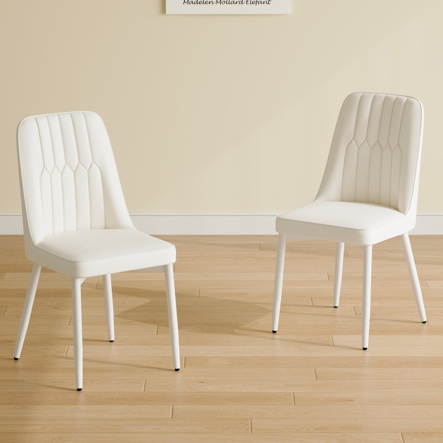 White dining chairs and living room chairs. Metal legs provide strong support, suitable for kitchens, living rooms, and restaurants. image 1