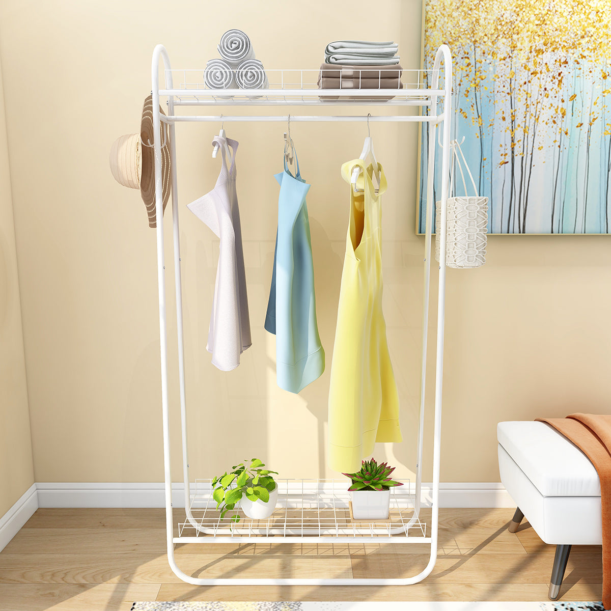 Garment Rack Freestanding Heavy Duty Clothing Rack, Metal Rolling Clothes Rack with Double Shelves, Portable Wardrobe Rack for Hanging Clothes image 7