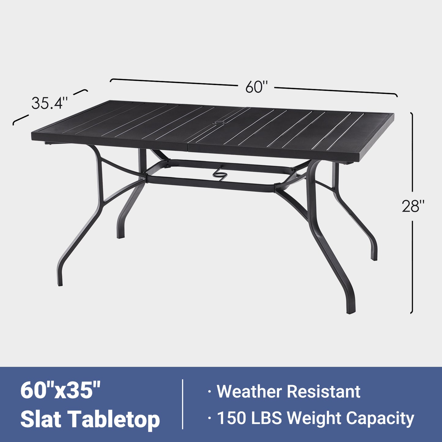 Outdoor Dining Table 60"x35", Rectangle Patio Dining Table with 1.57" Umbrella Hole, Outdoor Metal Furniture for Patio, Graden, Backyard and Poolside, Weather-Resistant image 4