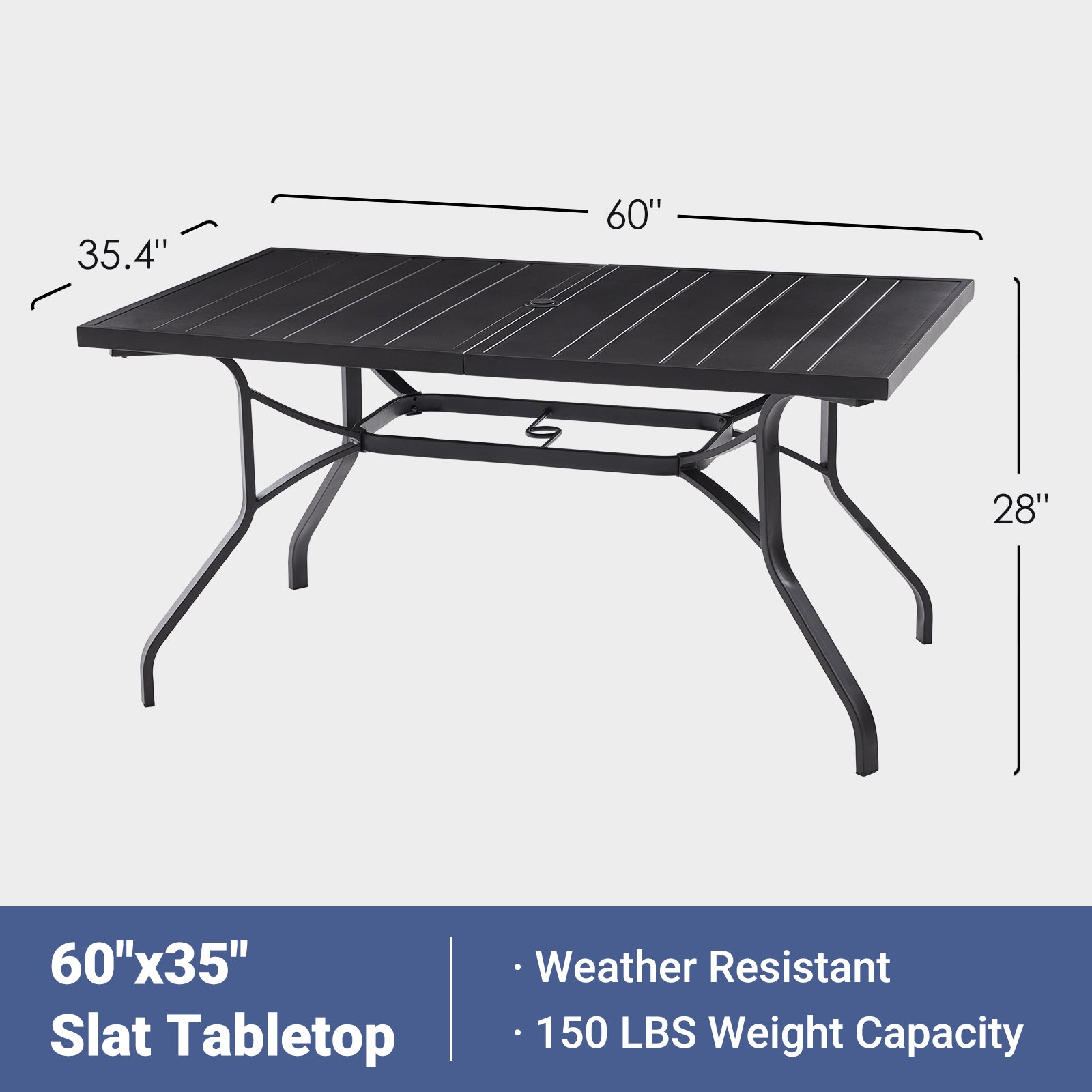 Outdoor Dining Table 60"x35", Rectangle Patio Dining Table with 1.57" Umbrella Hole, Outdoor Metal Furniture for Patio, Graden, Backyard and Poolside, Weather-Resistant image 4