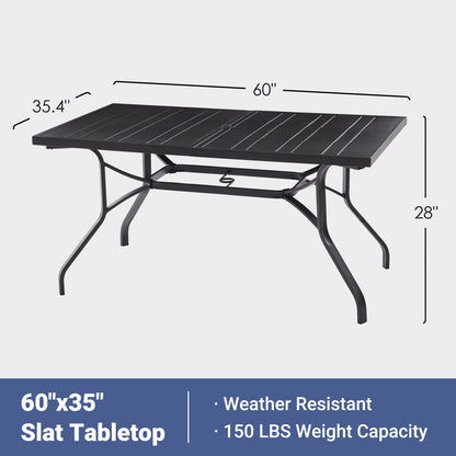 Outdoor Dining Table 60"x35", Rectangle Patio Dining Table with 1.57" Umbrella Hole, Outdoor Metal Furniture for Patio, Graden, Backyard and Poolside, Weather-Resistant image 4