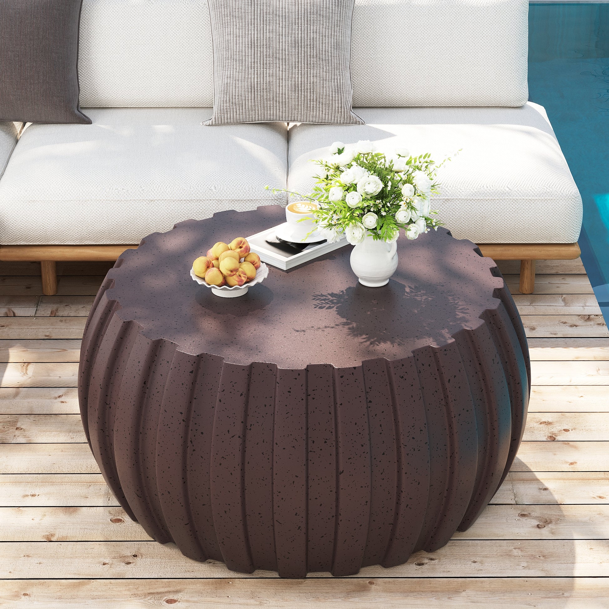 35.43" Modern Waterproof Coffee Table, Durable MgO Cement Design,Indoor & outdoor compatible(Brown) image 2