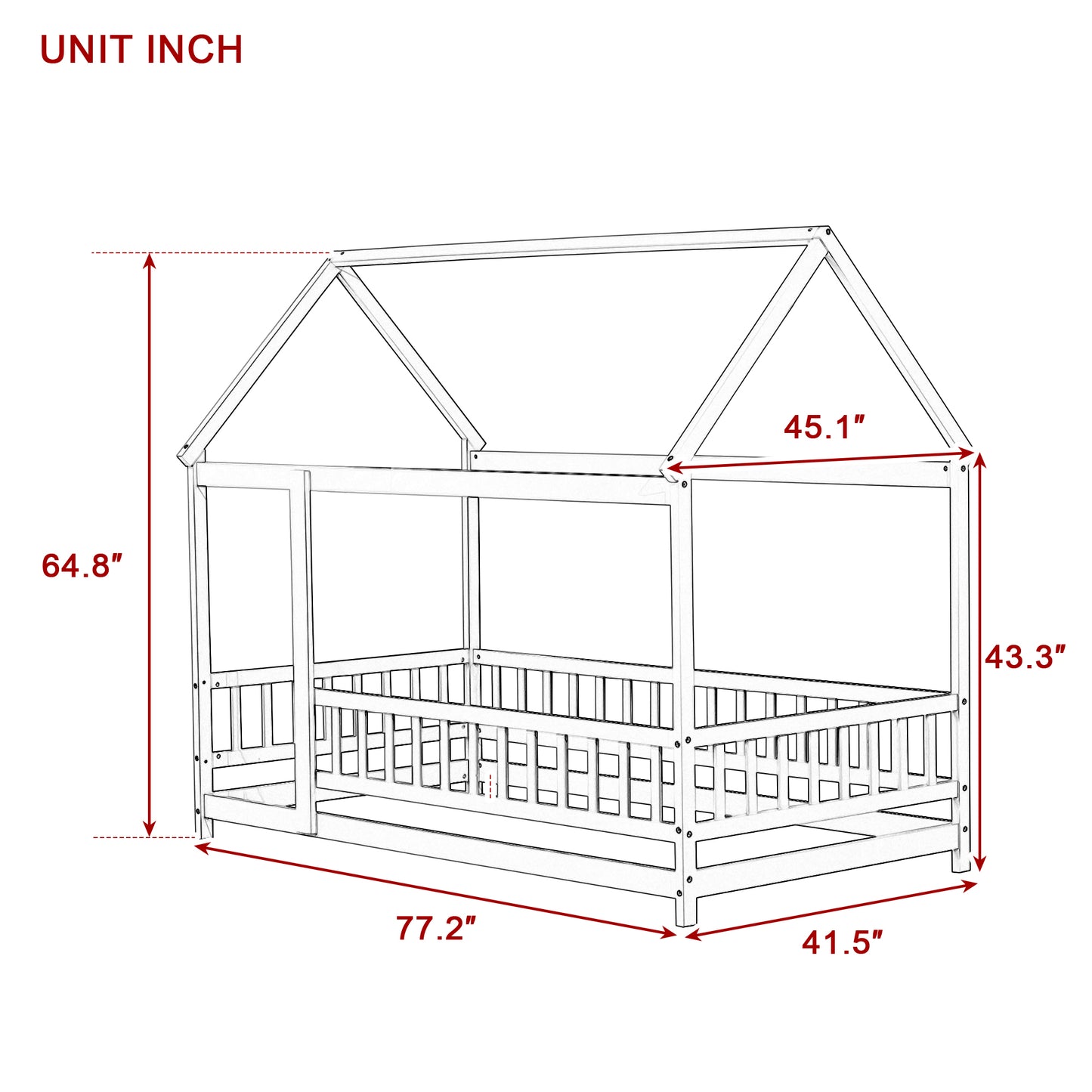 Twin Size House Floor Wooden Bed with Roof Frame,Safety Guardrails,Natural (Old Sku W504P286404) image 9