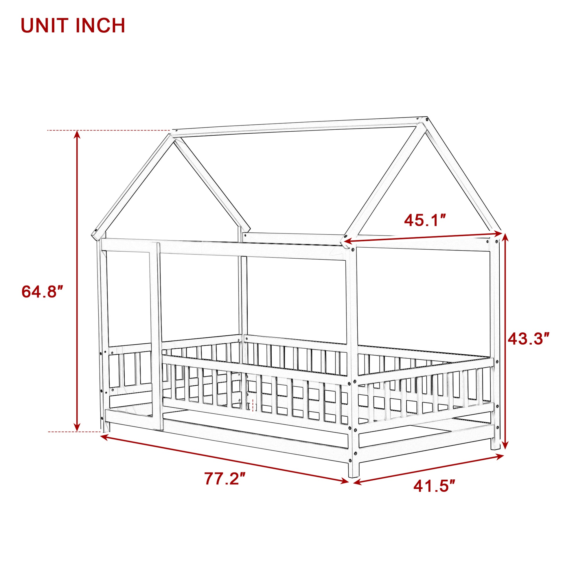 Twin Size House Floor Wooden Bed with Roof Frame,Safety Guardrails,Natural (Old Sku W504P286404) image 9