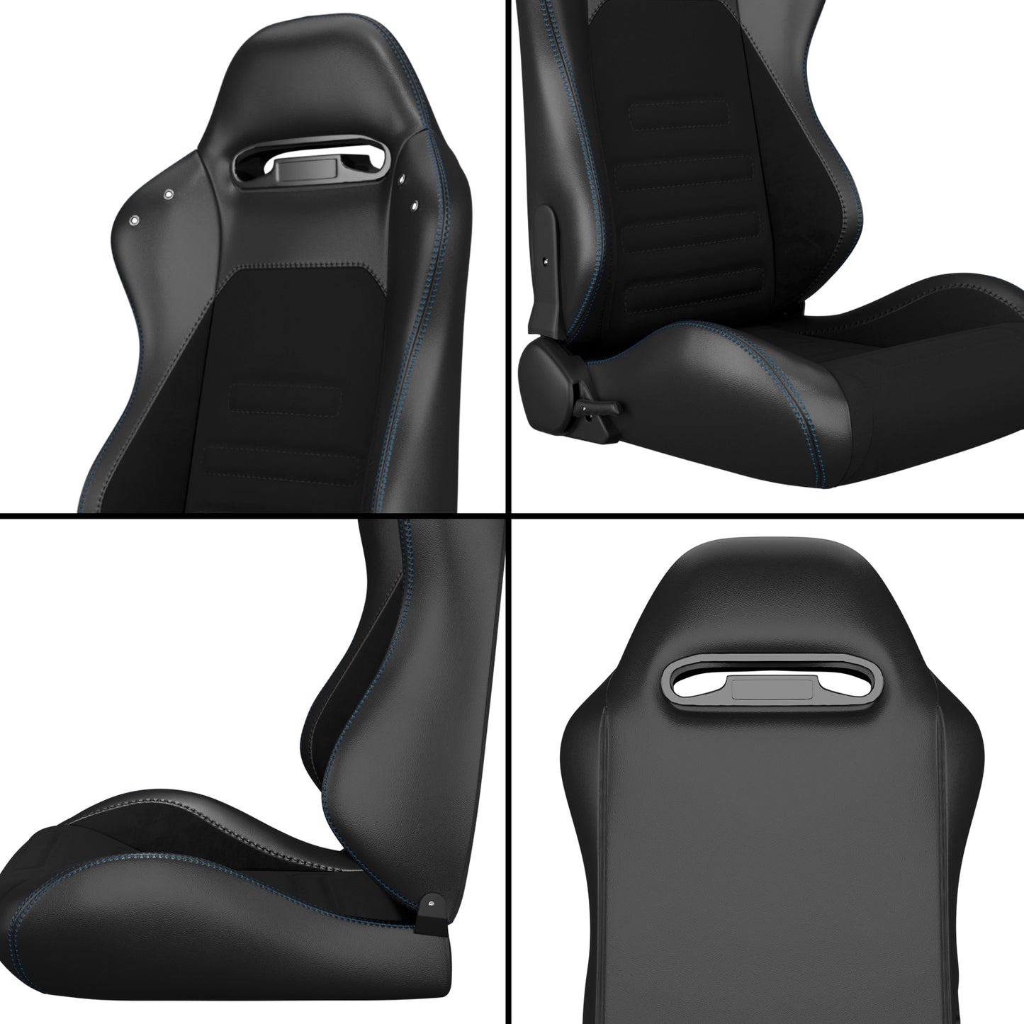 2PC Universal Racing Seats Stitch PVC Leather Reclinable Carbon Look Leather Black With Adjustor Slider(Not Including Seat Bracket) 1 box of 2 pieces image 5