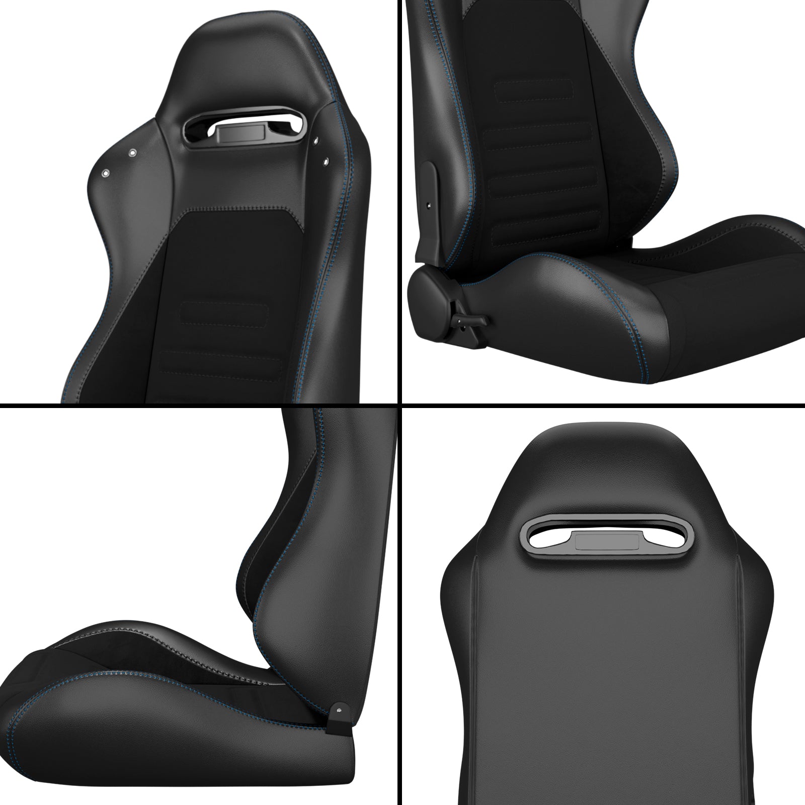 2PC Universal Racing Seats Stitch PVC Leather Reclinable Carbon Look Leather Black With Adjustor Slider(Not Including Seat Bracket) 1 box of 2 pieces image 5