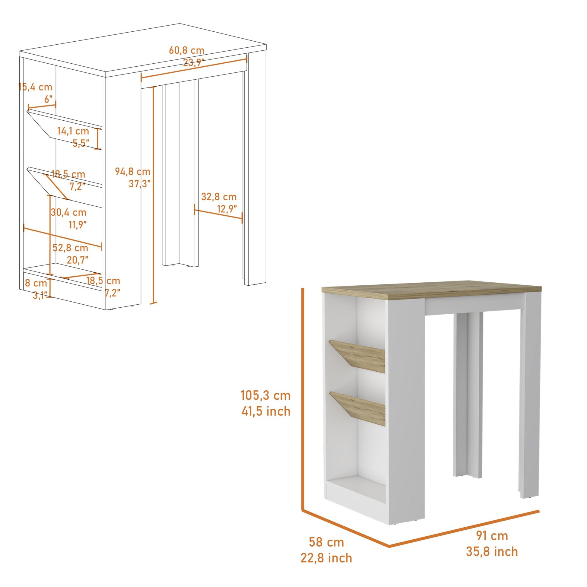 Cecil Kitchen Island, 3-Tier Shelf, Manufactured wood Top image 3