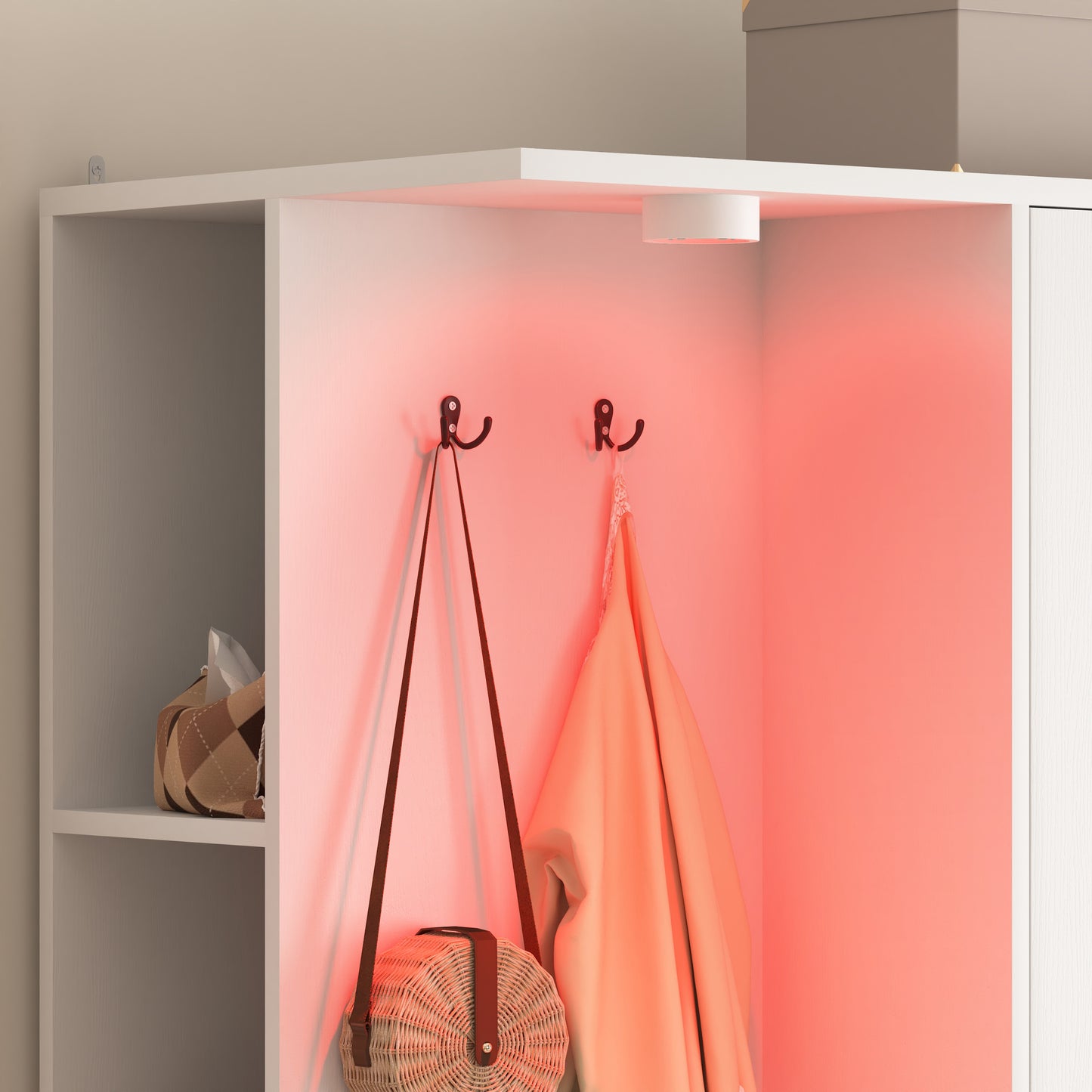 Wardrobe Closet 71.7" H, Bedroom Wooden Wardrobe with 2 Doors 6 Drawers, Modern Clothing Storage Cabinet Combination with Storage Shelves and Hanging Rail, White image 8