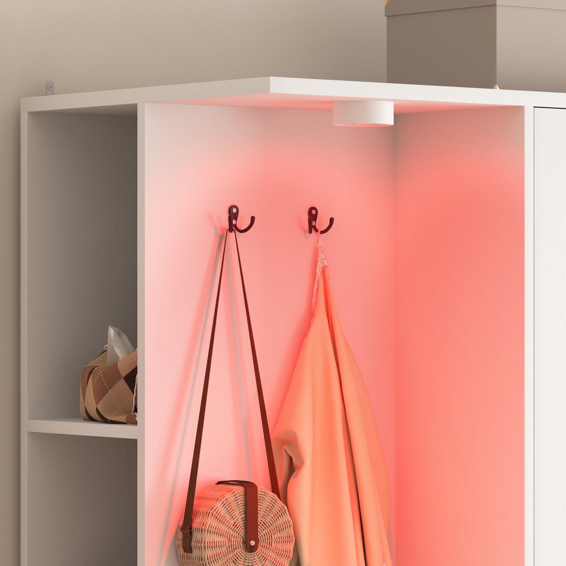 Wardrobe Closet 71.7" H, Bedroom Wooden Wardrobe with 2 Doors 6 Drawers, Modern Clothing Storage Cabinet Combination with Storage Shelves and Hanging Rail, White image 8