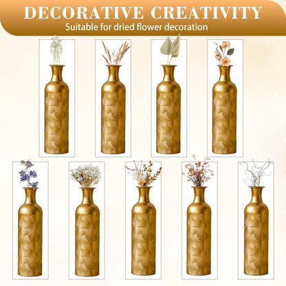 3 Pack Gold Metal Vase Set, Tall Embossed Nested Vases, Semi-Handcrafted Decorative Centerpieces for Home, Living Room, Floor, Fireplace, Not Waterproof image 7
