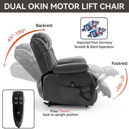 Dual Motor Infinite Position Up to 350 LBS Electric Medium size Leatheraire Grey Power Lift Recliner Chair with 8-Point Vibration Massage and Lumbar Heating image 5