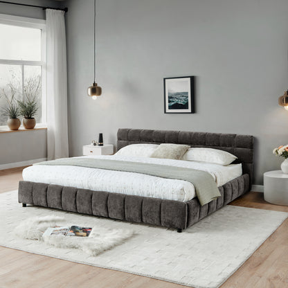 California King size Upholstered Bed,comfortable upholstered bed frame, Chenille fabric, with headboard and solid bed frame. With drawer for storage.-Dark Gray(90.5''*80.5''*31'') image 4