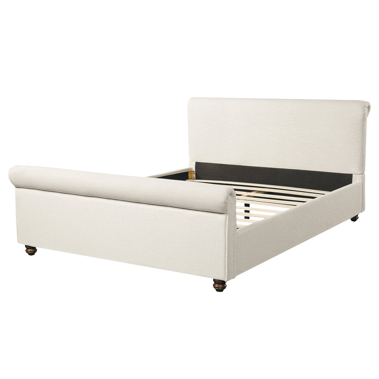 Queen Size Upholstered Bed Frame With Linen Fabric, Thick Headboard And Solid Wood Legs, Beige image 6