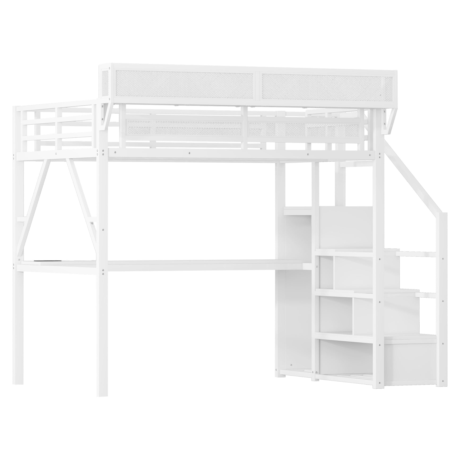 Full Loft Bed with Desk and Charging Station, Full Size Metal Loft Bed with Stairs and Light for Kids Teens,White (OLD SKU W2580S00046) image 9