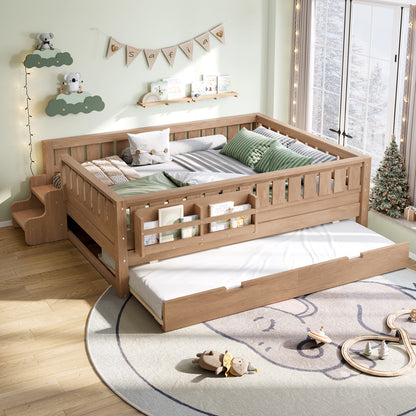 Full with built-in bookshelves and small staircase, high-quality safety rails, and Trundle,Natural image 1