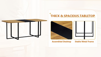 9-Piece Square Dining Table Set, Fixed Two-Tone Wood Grain & Black Wood Grain Triamine Tabletop with 8 Gray PU Leather Chairs, Modern Kitchen Table Set for 8 People, Ideal for Family Gatherings image 8