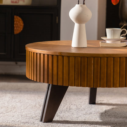31.5" Retro Round Coffee Table with Storage Space, Suitable for Living Room and Office, Natural image 6