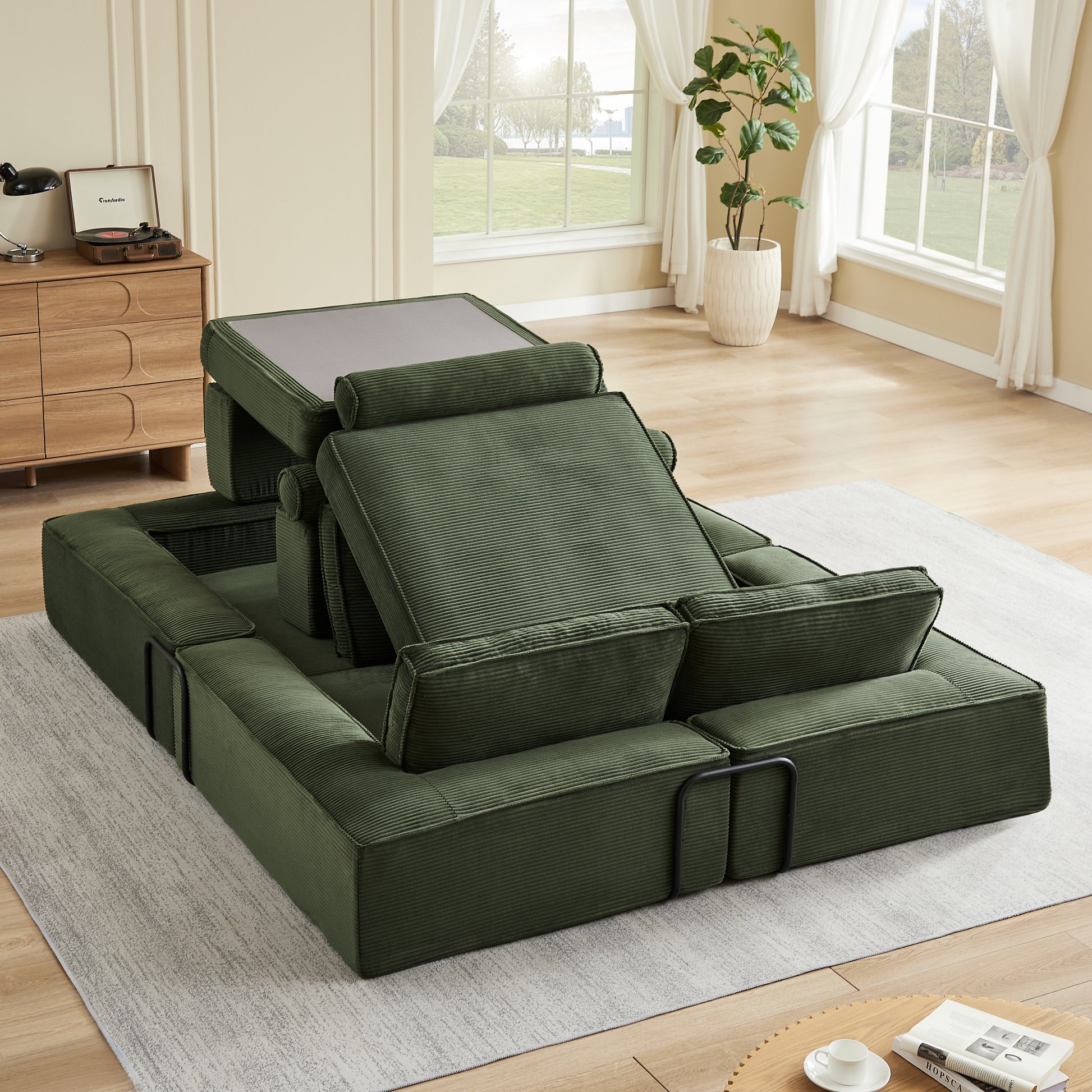 Large modern corduroy sofa can be freely combined, suitable for living room, parent-child castle, building block sofa image 5