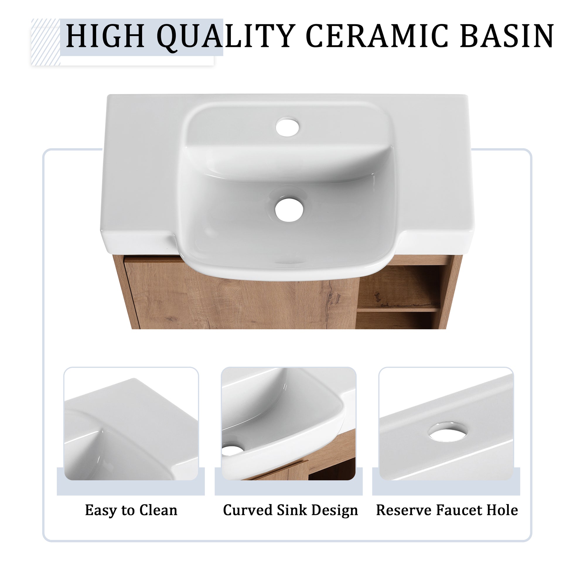 24'' Wall-Mounted Bathroom Vanity with White Ceramic Sink & Soft-Close Door, KD-Packing image 9