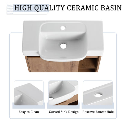24'' Wall-Mounted Bathroom Vanity with White Ceramic Sink & Soft-Close Door, KD-Packing image 9