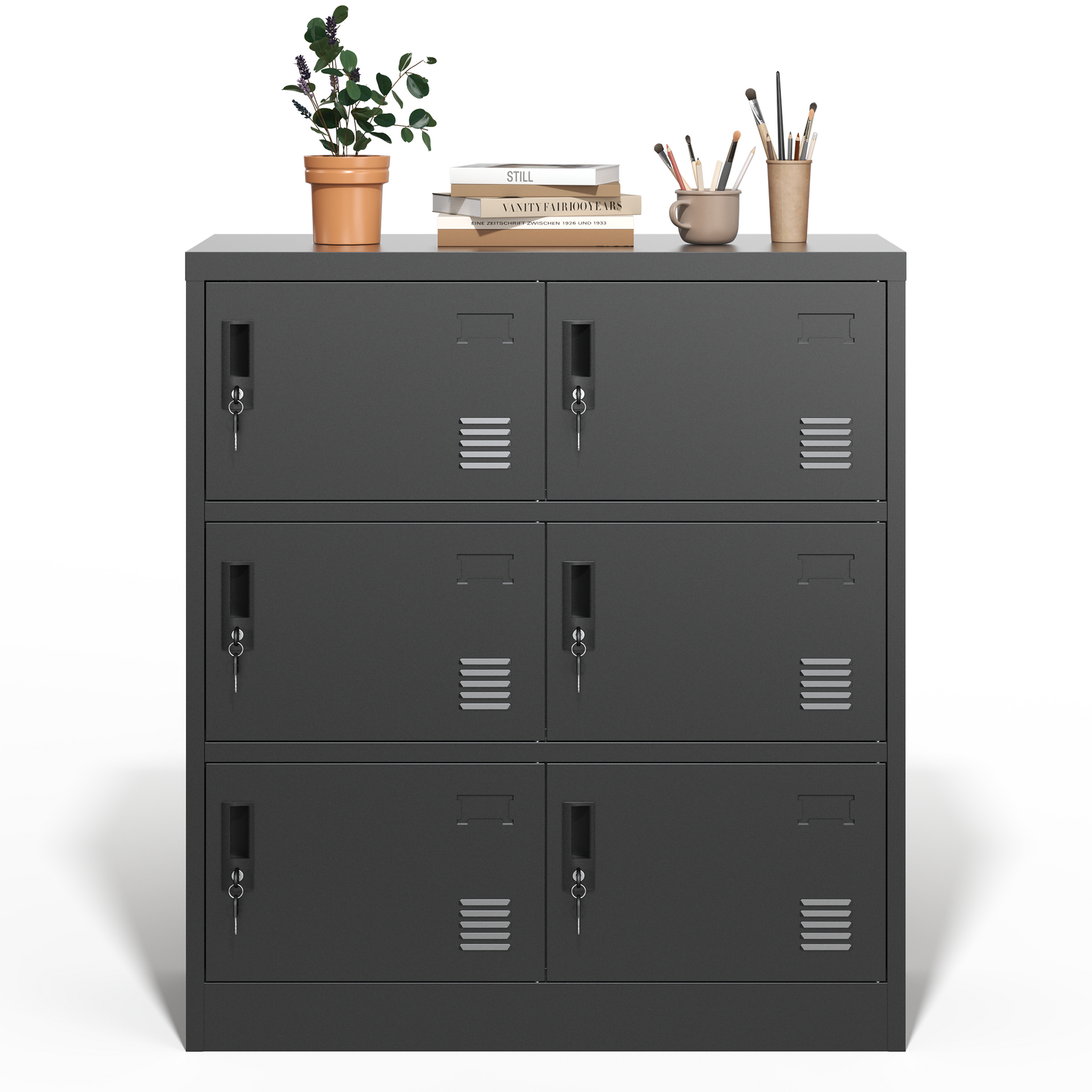 6-Door Employee Storage Locker, Metal Lockers for Office, Gym, School, and Homewith Card Slot (Black) image 1