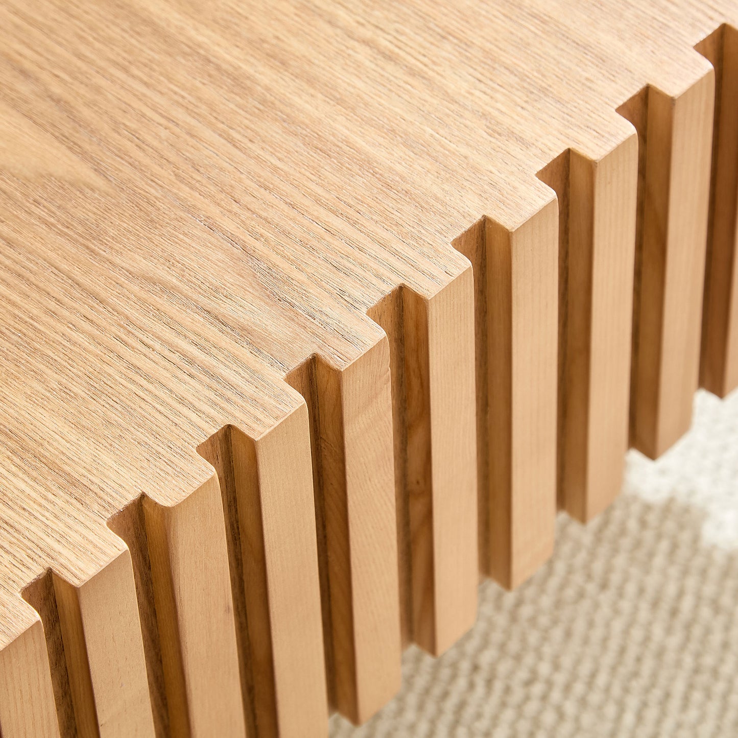 2PCS Set 31.5 Inch Modern Handcraft Drum Coffee Table Square Coffee Table for Living Room,Small Wooden Coffee Table with Sturdy MDF Pedesta,Natural Color image 6