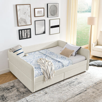 Daybed with Trundle Upholstered Tufted Sofa Bed, with Two Drawers, Queen Size, Boucle Fabric, Beige(88"x65.5"x29.5") image 3
