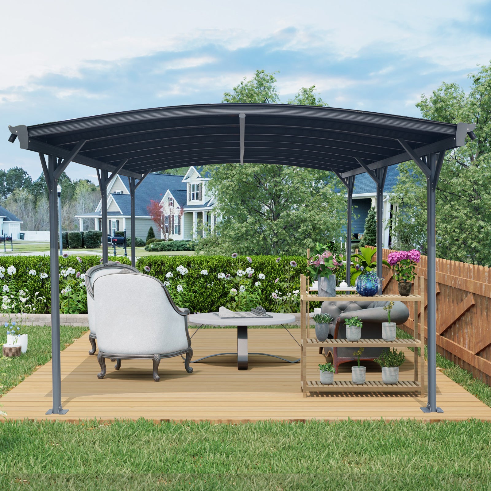 Outdoor Carport, 10 FT * 19 FT* 7 FT Arch Carport Aluminum Metal Frame and Polycarbonate Panels Car Port for Outdoor Driveway Car, Truck image 6