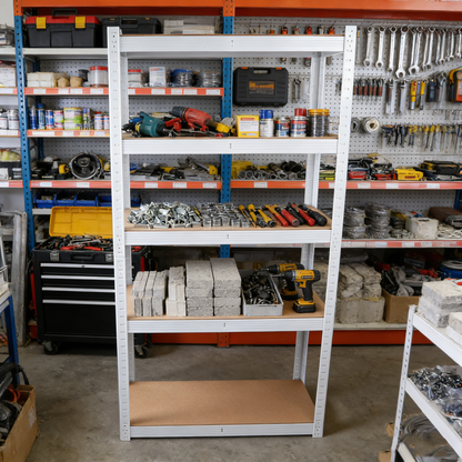 5 Tier Laminated White Metal Shelving Unit Adjustable Garage Storage Utility Rack Heavy Duty Shelves Organization Multipurpose Shelf Warehouse Basement Pantry 29" W x 12" D x 59" H 1Pack image 10