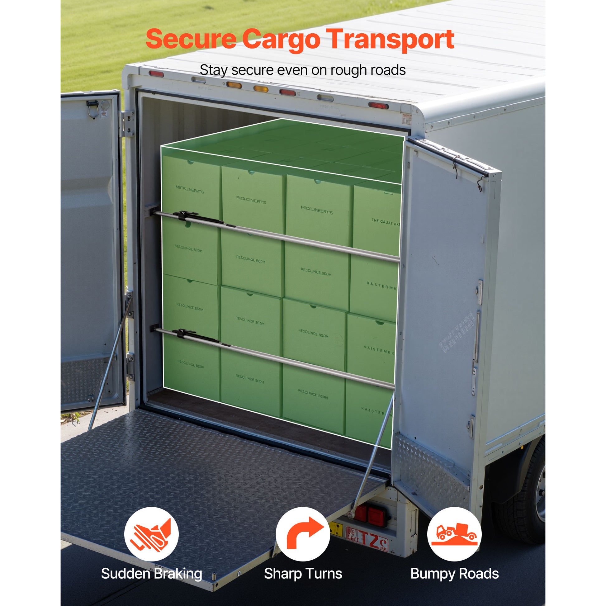 Cargo Bar, Cargo Bar Adjustable from 89" to 104", Heavy-duty Steel Cargos Stabilizer with Non-Slip Foot Pads, Truck Bed Load Lock Bars for Box Trucks, Semi-Trailers, Trailers (2PCS) image 9