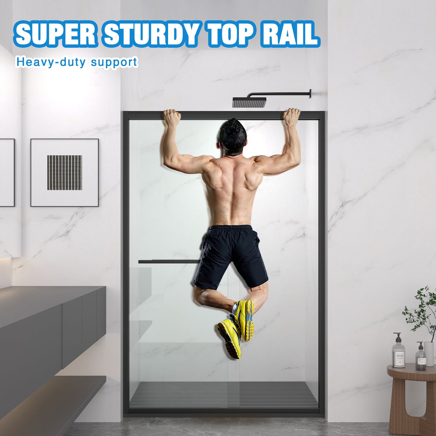 44-48"x72" Aluminum Frame Double Sliding Shower Door,Bypass Bathroom Sliding Door with Premium 5/16" (8mm) Clear Tempered Glass, Black Hardware Sliding Glass Shower Enclosure,Matte Black Finished image 9