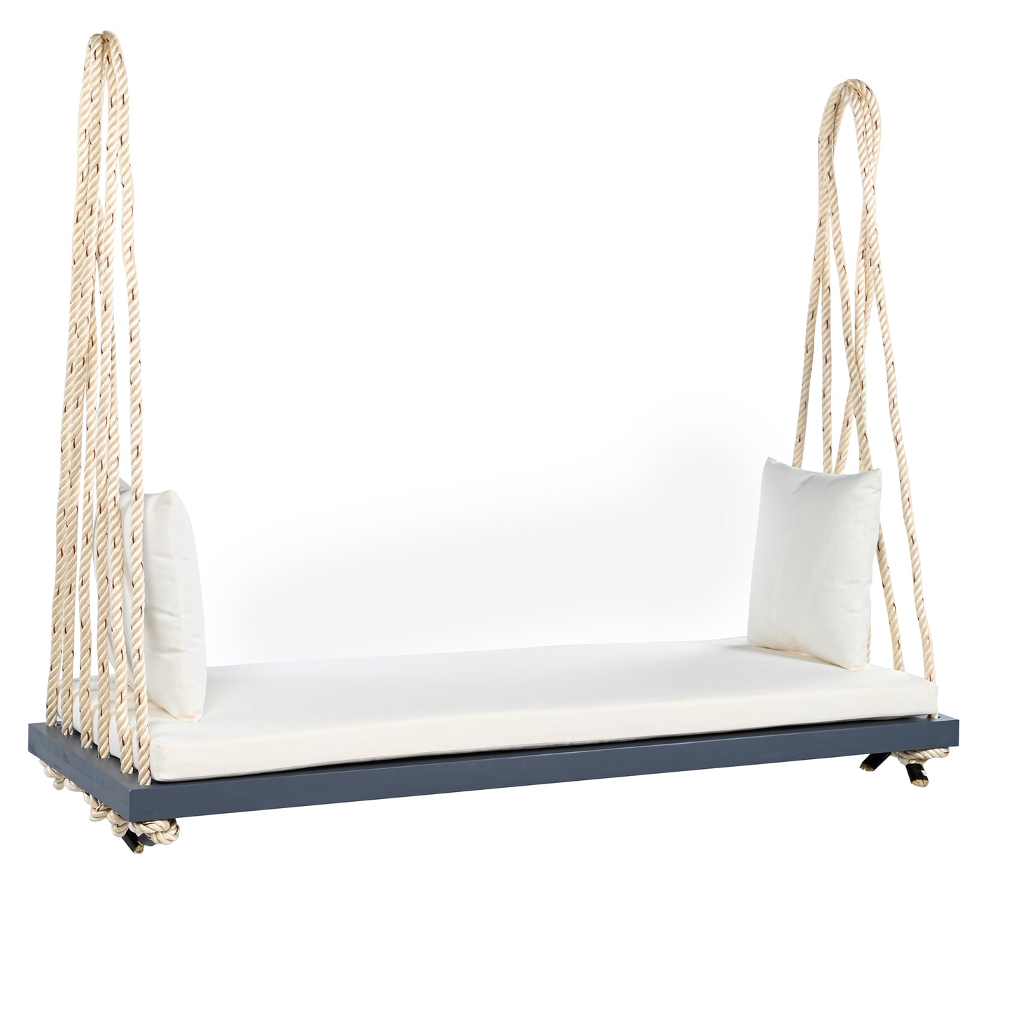 TOPMAX Patio Wooden Swing Chair, Hanging Porch Swing Bench with Cushion&Pillows, 10.8Ft Hemp Ropes for Garden,Backyard, Lawn,Gray image 9
