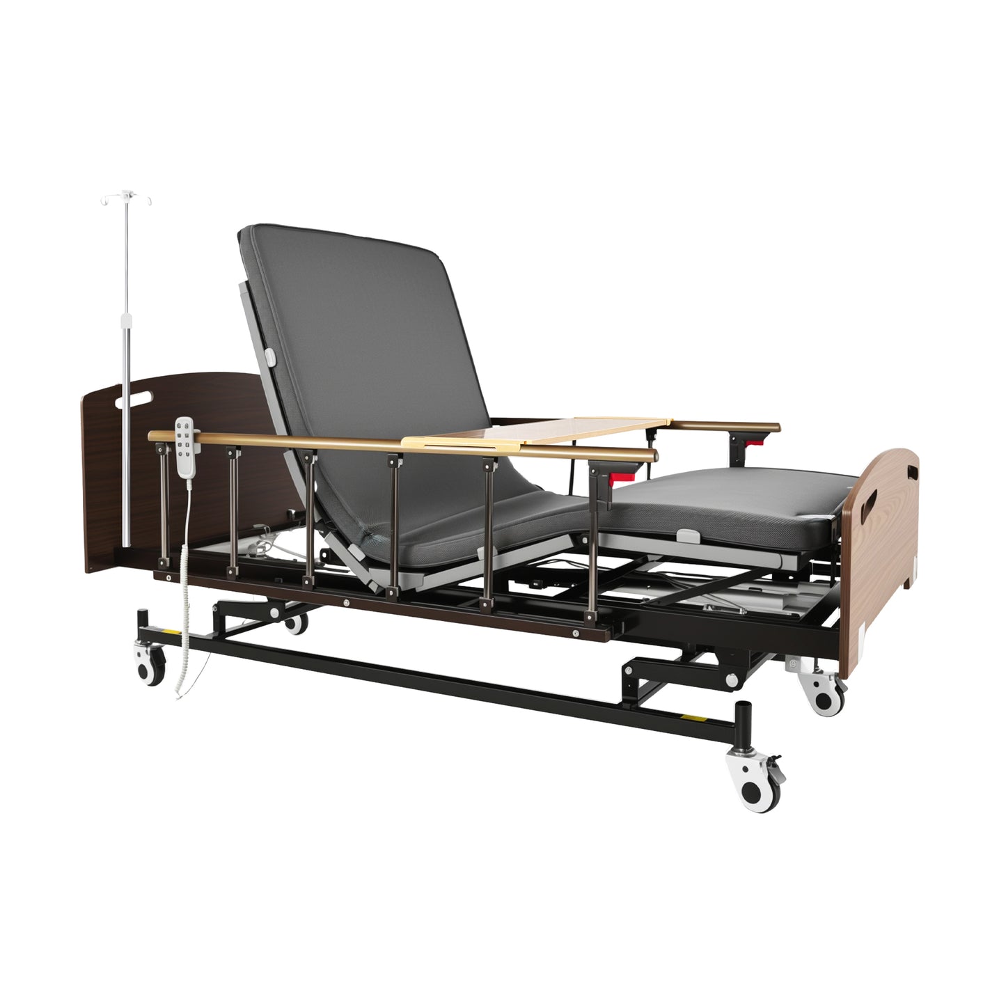 Electric Hospital Bed for Home Care, 4-Function Medical Bed with 6" Washable Mattress & 6-Piece ABS Bed Board, Foldable Aluminum Side Rails, Overbed Table, IV Pole, 450 lbs Capacity image 7