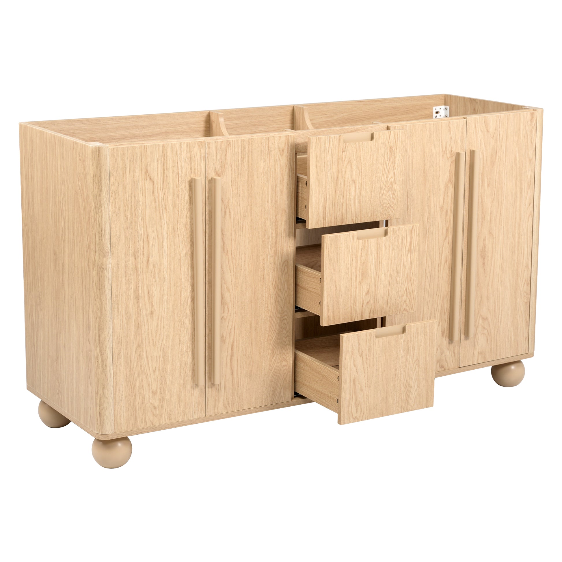 [Cabinet Only] 58.3" Bathroom Vanity Cabinet Only Without Vanity Top, 3 Drawers & 4 Doors, All Soft-Close, Adjustable Shelf, Wood Color image 9