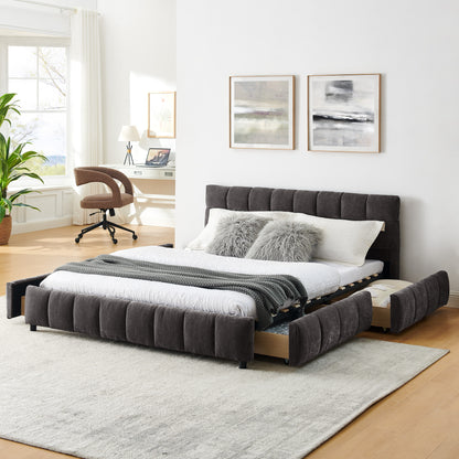Queen Size Upholstered Bed,comfortable upholstered bed frame, Chenille fabric, with headboard and solid bed frame. With drawer for storage.-Dark Gray(88.5''*68.5''*31'') image 3