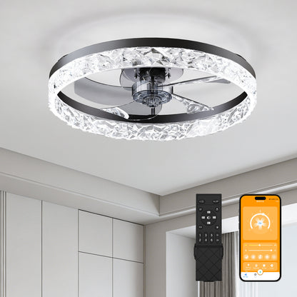 19.7" Ceiling Fans with Lights Remote and APP Control, Dimmable 3-Color and 6-Speed quiet DC Motor, BLACK Ceiling Fan for Living Room Bedroom image 1