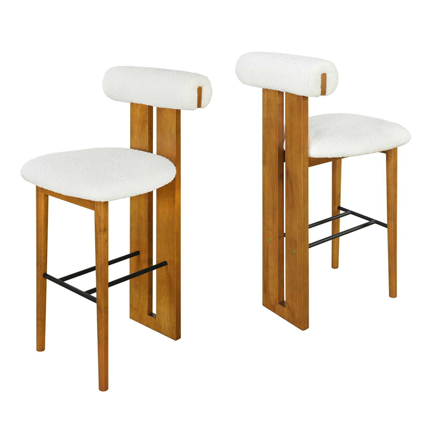 Renee Indoor Wooden Upholstered Barstool, Walnut Finished and White Upholstery, Set of 2 image 4