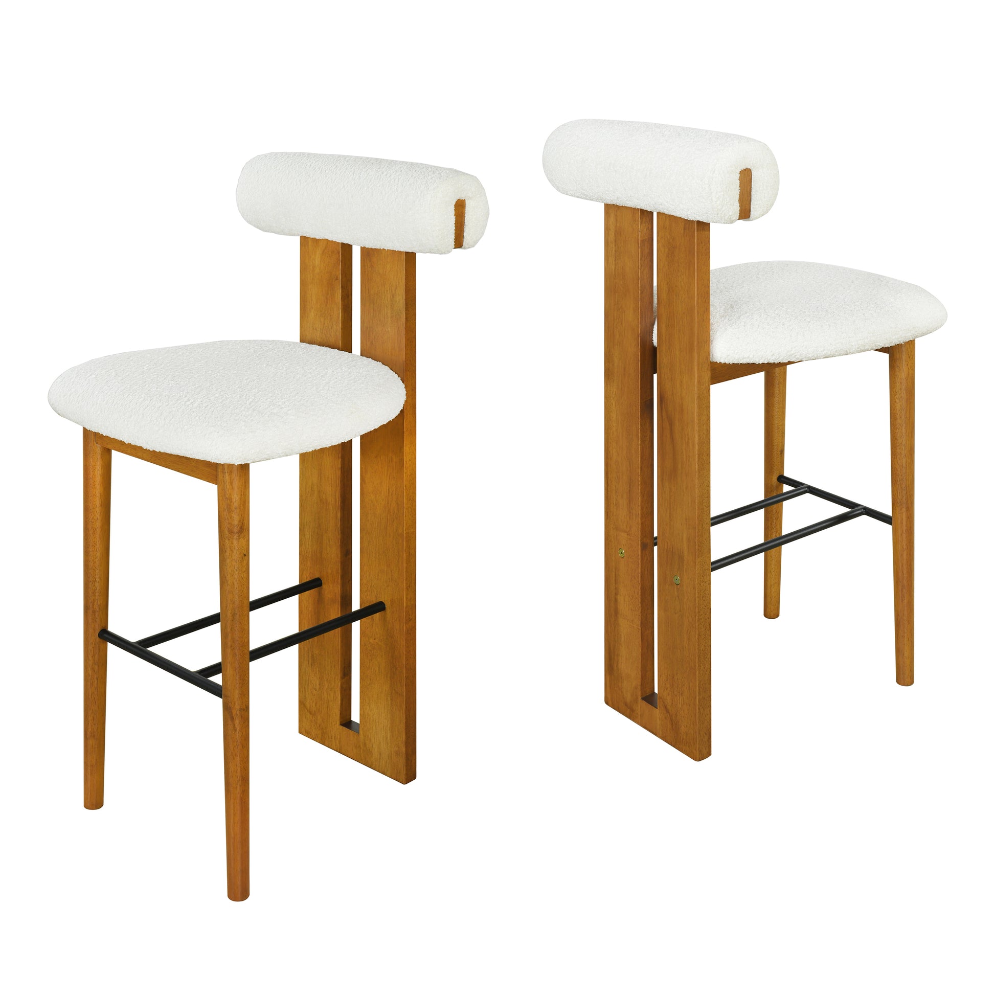 Renee Indoor Wooden Upholstered Barstool, Walnut Finished and White Upholstery, Set of 2 image 4