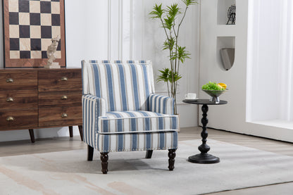 Upholstered Accent Chair, Vintage Armchair with Blue and White Striped Linen Fabric and Nailhead Trim for Living Room image 3
