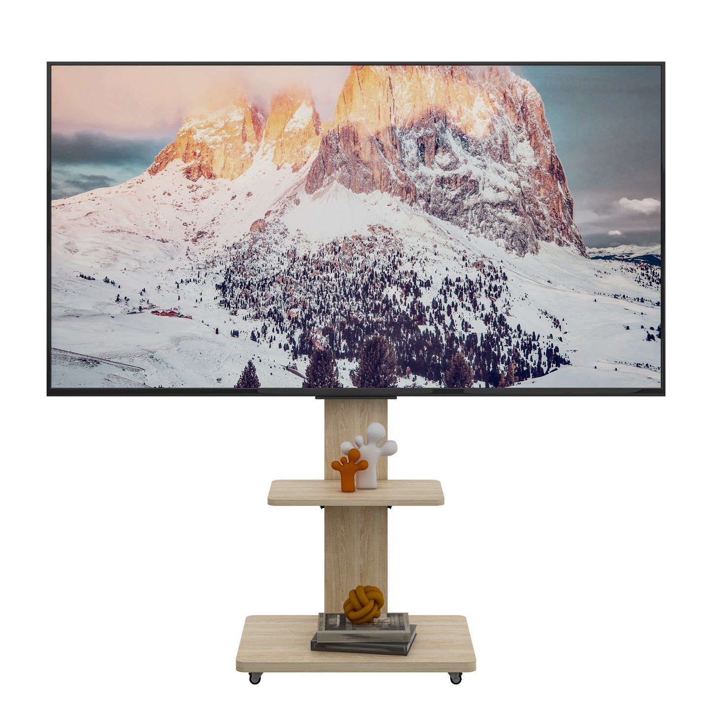 TV Stand with Shelf for Living Room, Bedroom,Offices,Mobile TV Cart for 32-75 inches,Floor Stand with Mount on Lockable Wheels,Natural image 7