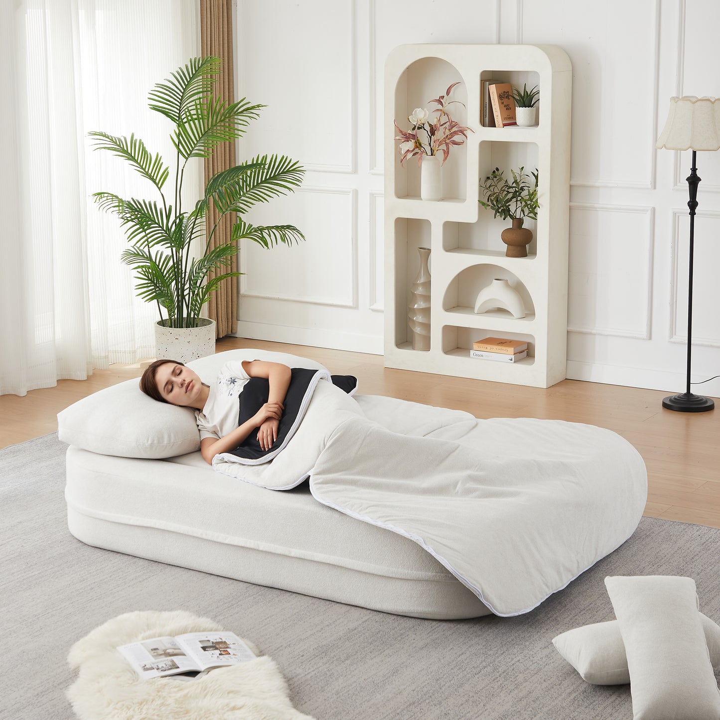 75''2-in-1 Foldable Sofa,Convertible Sleeper Foam Sofa Bed with Multi Functional Blanket, Chenille Floor folding sofa bed, Floor Sofa Lounge Sofa for Living Room Bedroom Lounge Studio image 11
