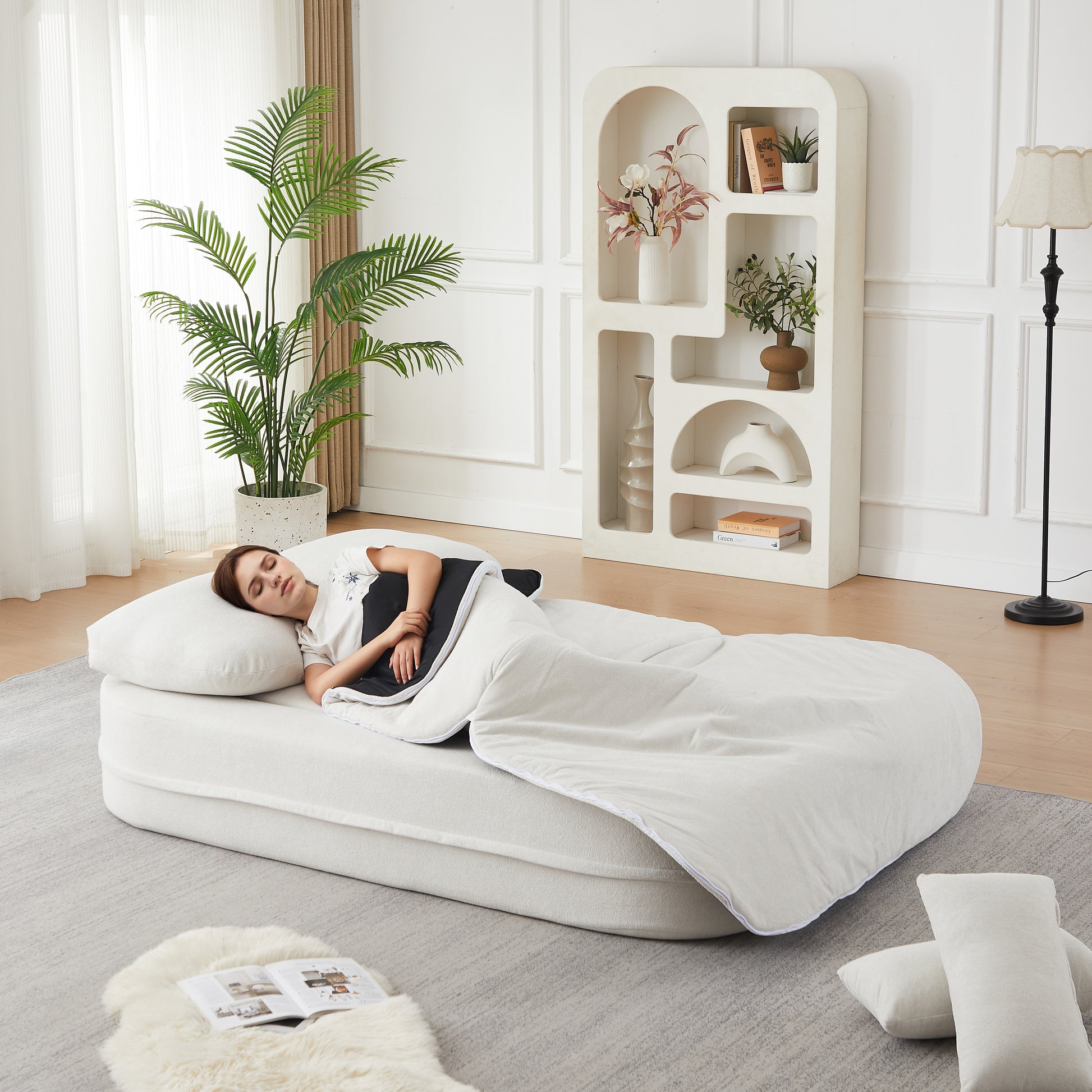75''2-in-1 Foldable Sofa,Convertible Sleeper Foam Sofa Bed with Multi Functional Blanket, Chenille Floor folding sofa bed, Floor Sofa Lounge Sofa for Living Room Bedroom Lounge Studio image 11
