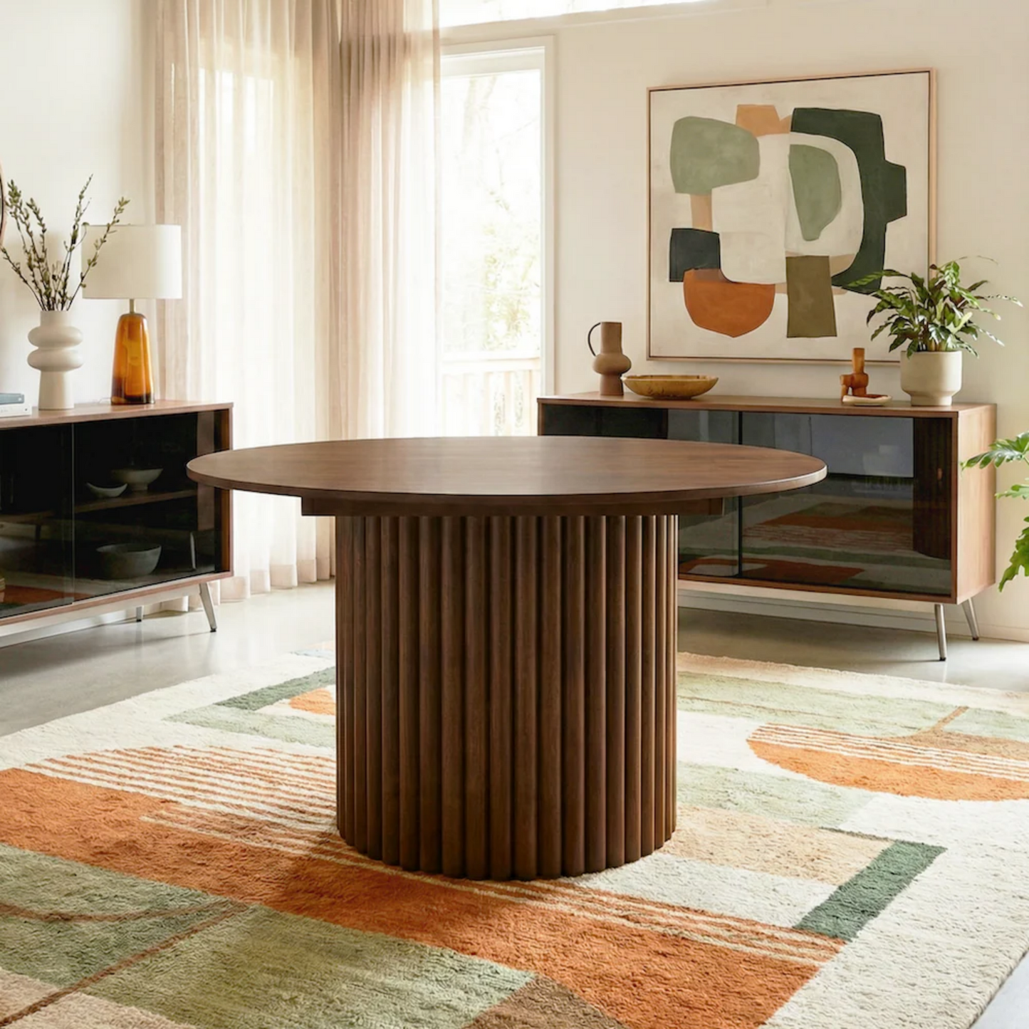 Merlin Solid Wood Walnut Round Dining Table image 7