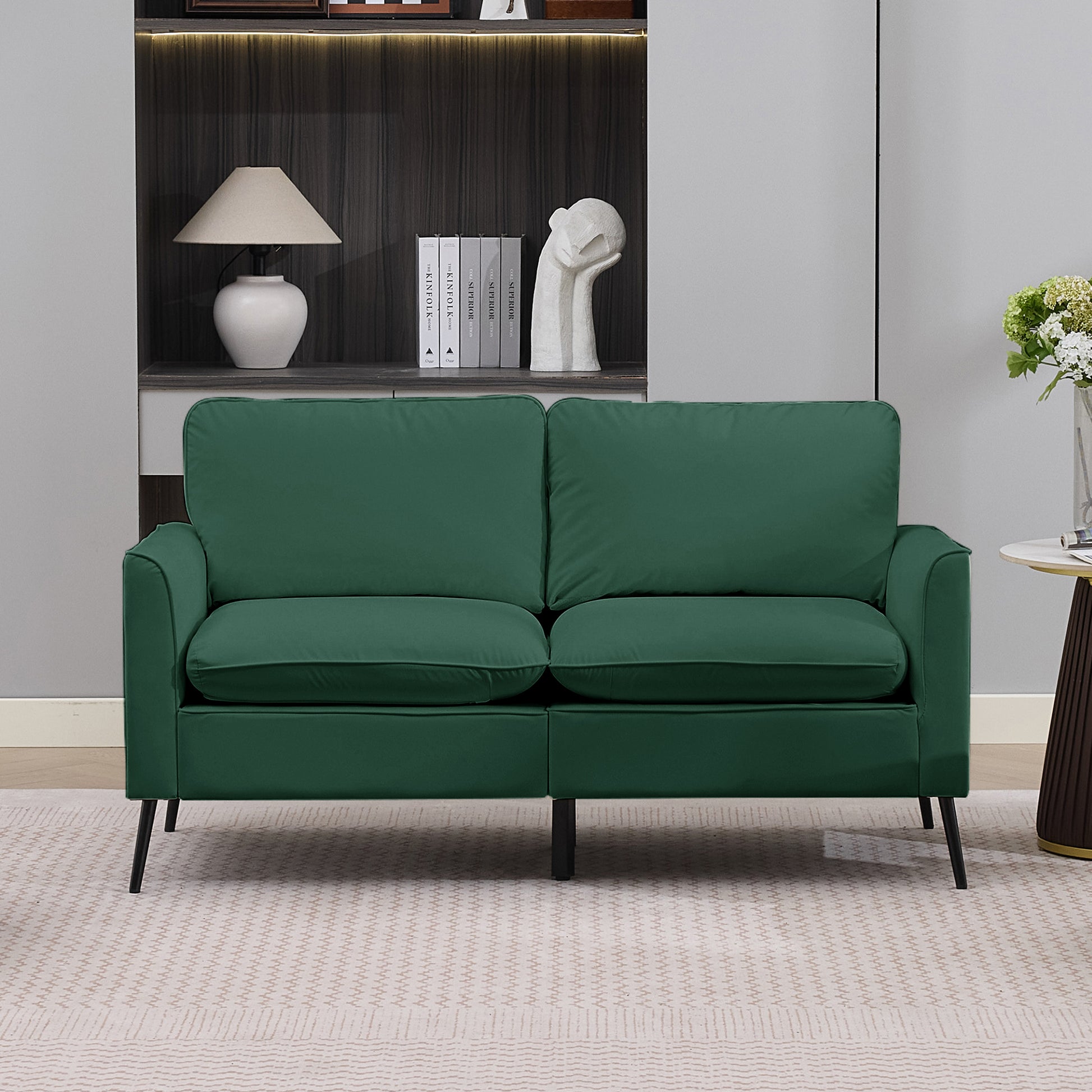 TS Cat paw leather upholstered sofa loveseat,Nordic retro light luxury living room balcony bedroom single casual sofa chair Double sofa + two pack combination(Green) image 2