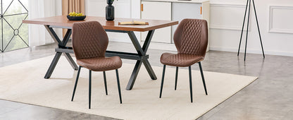 Set of 4 modern light luxury brown diamond-quilted PU chairs with black metal legs. Suitable as upholstered dining chairs with backrests for dining rooms, adaptable to a wide range of scenarios. image 6