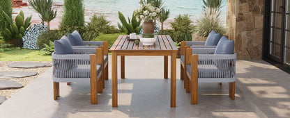 U_STYLE Luxury 5-Piece Outdoor Patio Dining Set for 4, Solid Acacia Wood Dinning Set with Rope Woven Chairs,Farmhouse Dining Furniture Set for Garden, Backyard, Poolside image 5
