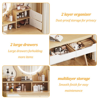 Makeup Vanity Desk with 3 Adjustable Lighted Mirror with solid wood table feet, Dressing Table Set with 4 drawers and 3 open shelves for Small space Bedroom image 10